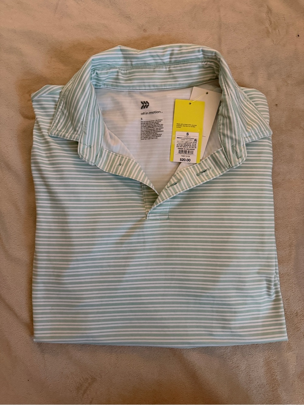 All in Motion Men’s Light Mint and White Stripe Polo